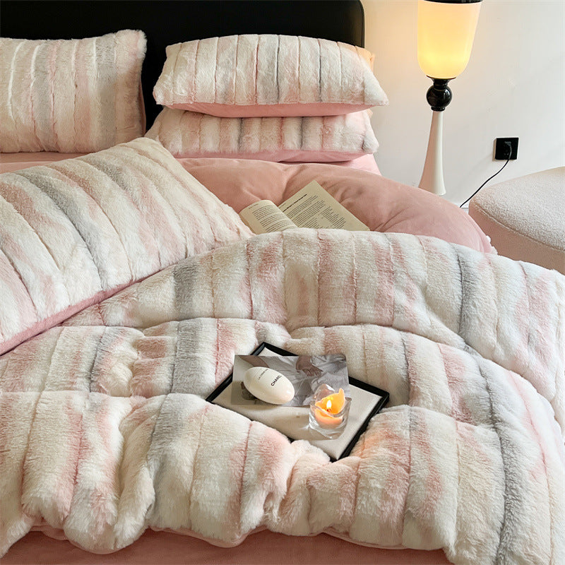 Set di letti anti-statico in pelliccia anti-statica a strisce di ombre irregolare a strisce calda