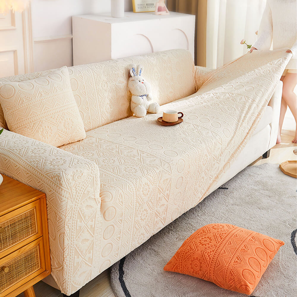 Cubierta de sofá anti-slip de cobertura completa de Jacquard Bohemian con funda de almohada