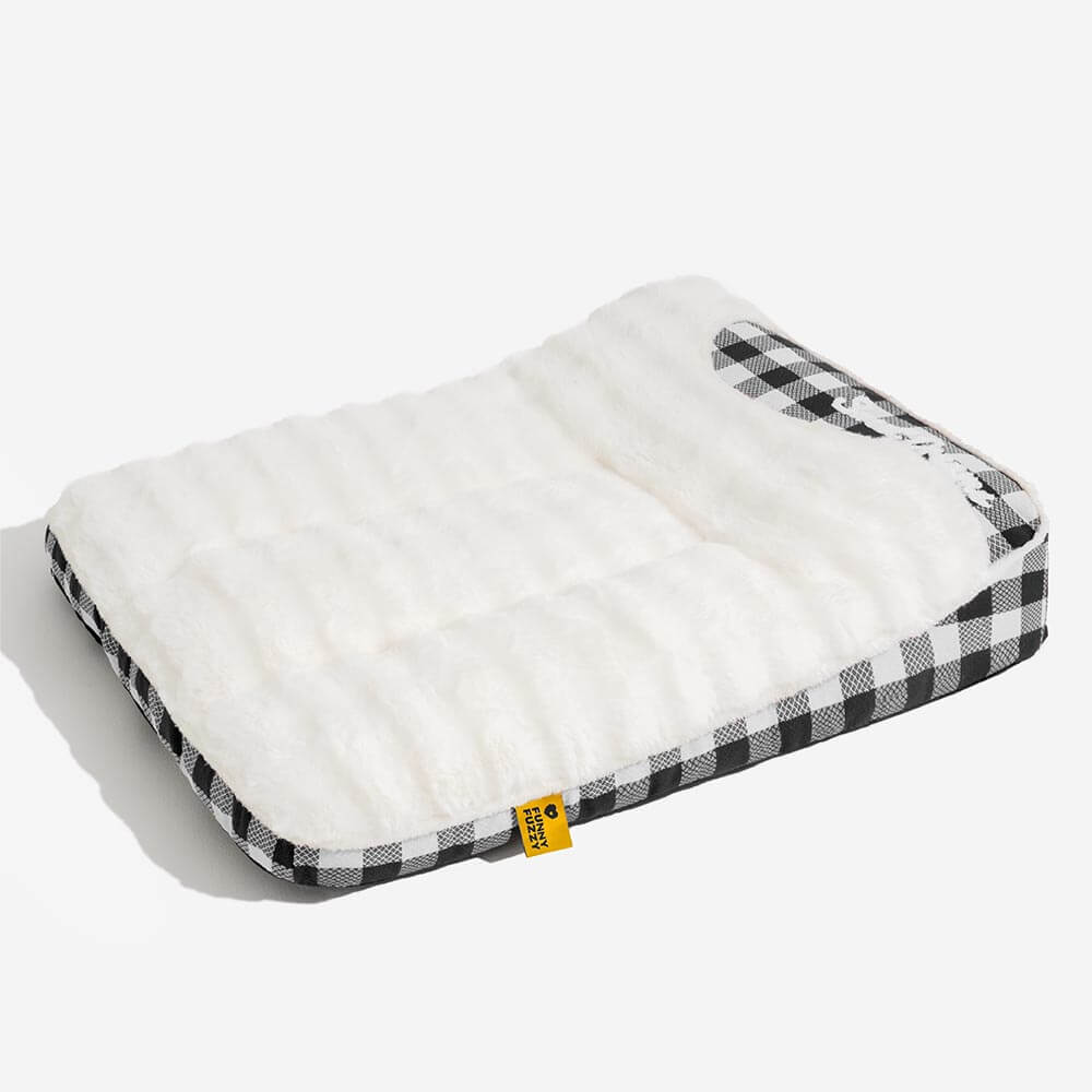 Grand lit orthopédique rectangulaire pour chien avec appui-tête classique à carreaux - Vague de rêve