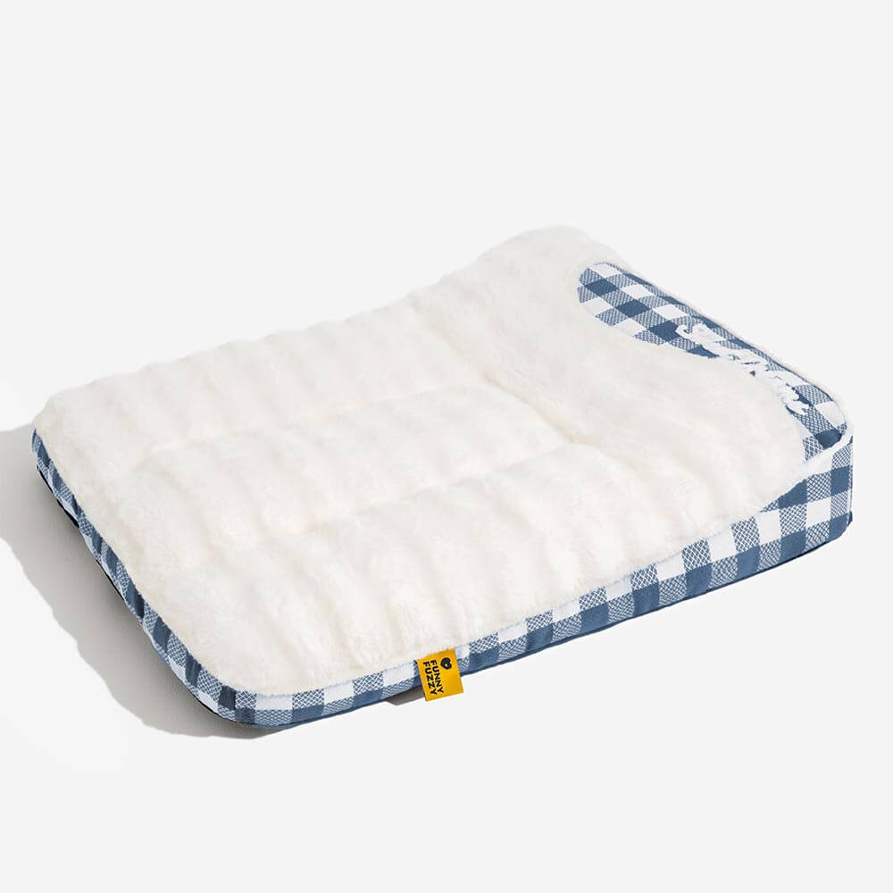 Grand lit orthopédique rectangulaire pour chien avec appui-tête classique à carreaux - Vague de rêve