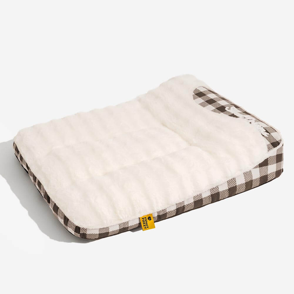 Grand lit orthopédique rectangulaire pour chien avec appui-tête classique à carreaux - Vague de rêve