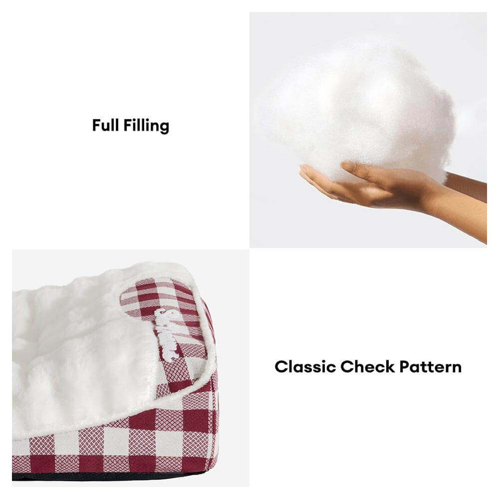 Grand lit orthopédique rectangulaire pour chien avec appui-tête classique à carreaux - Vague de rêve