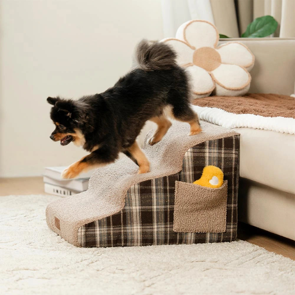 Escaleras de rampa para mascotas extraíbles de esponja de alta densidad a cuadros - COMFYCLIMB