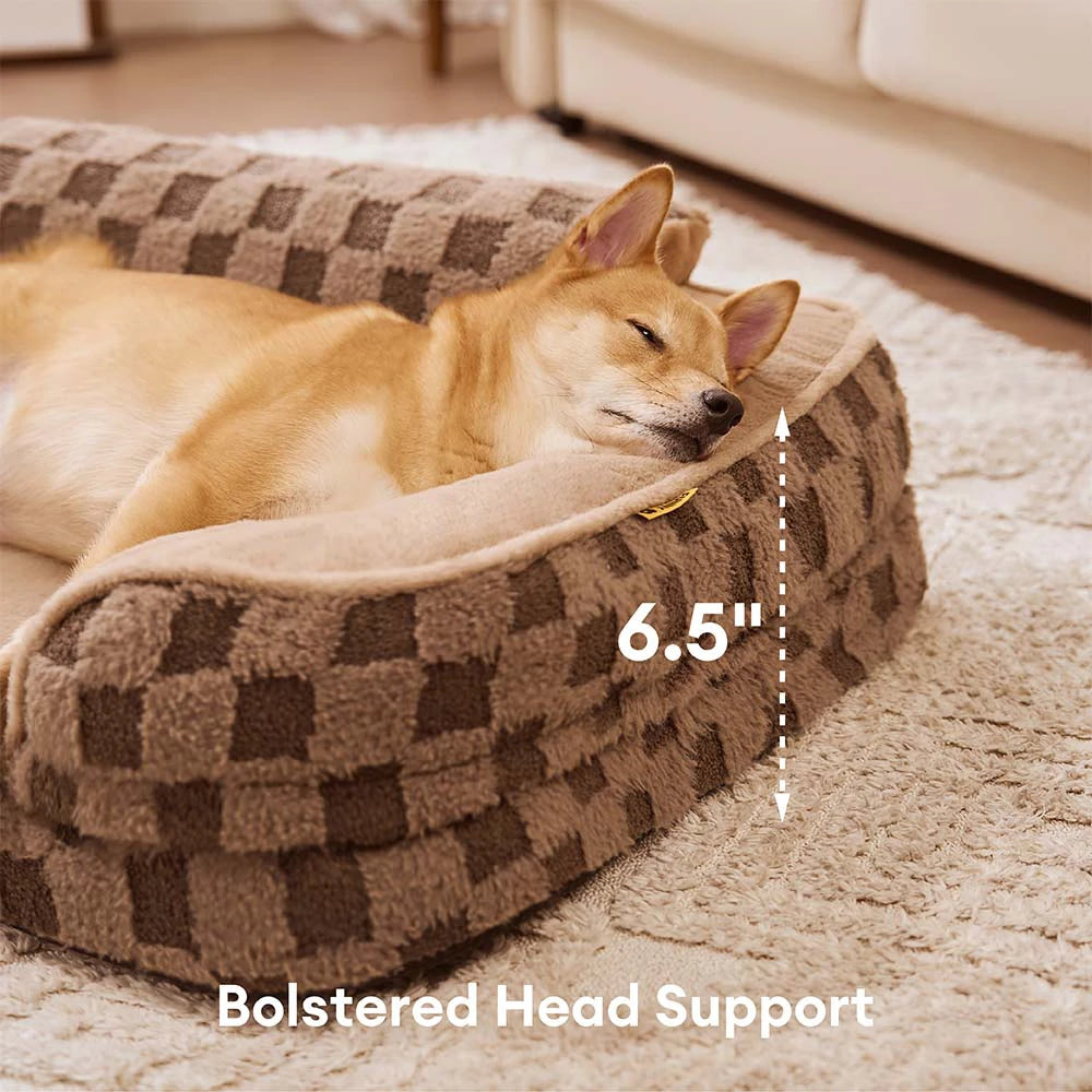 Checkered Fluffy Warm Washable Orthopedic Dog Bolster Bed – CloudNooki