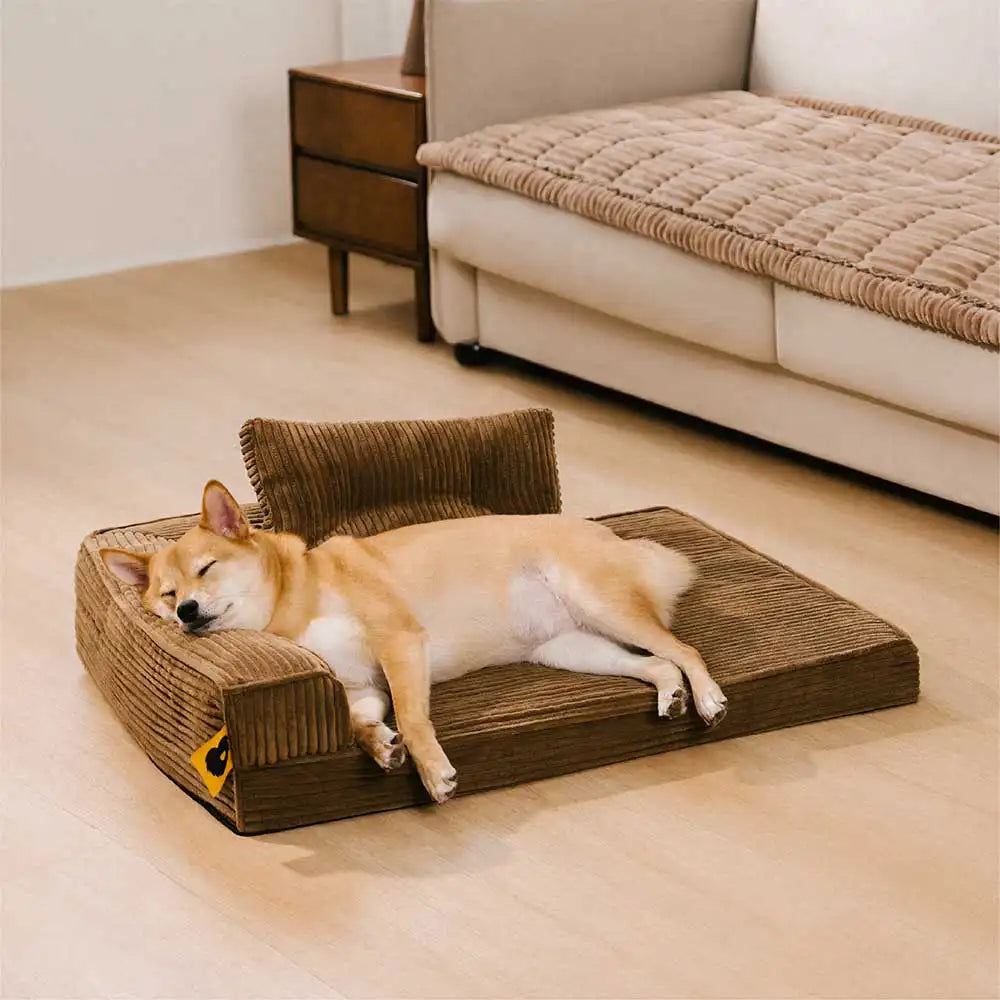 Corduroy Anti-Scratch Removable Orthopedic Dog Bed with Pillow - ComfySofa