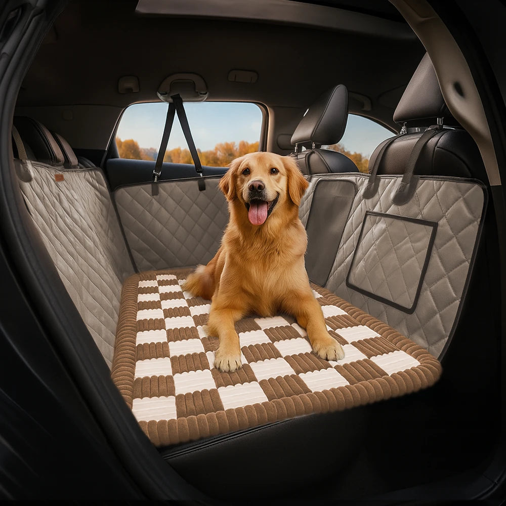 Alfombra de cama para perros sin deslizamiento a cuadros para extensor de asiento para el automóvil