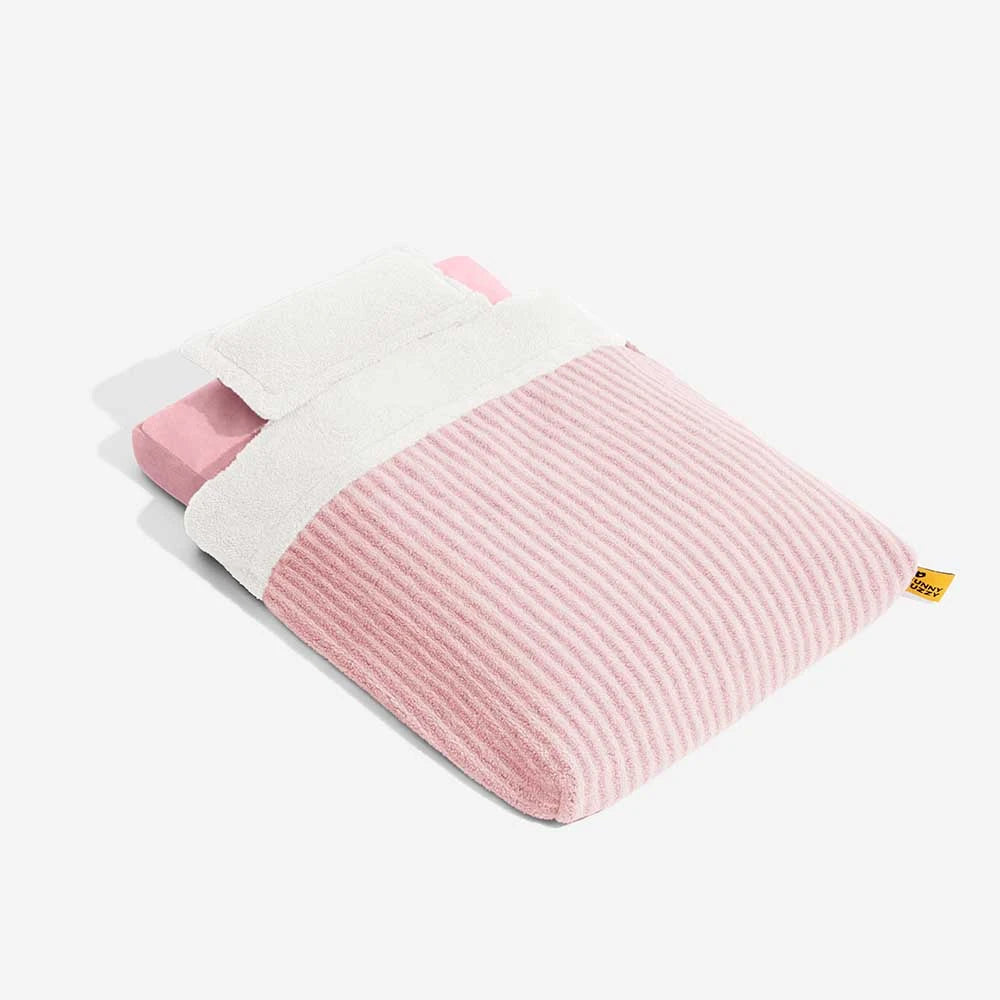 Plush Striped Cave Covered Orthopedic Dog Bed With Pillow - FluffyWarm