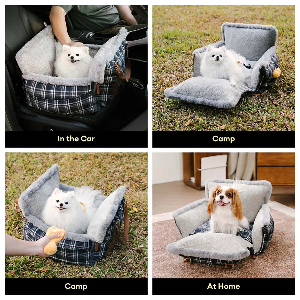 3 in 1 Fluffy Warmth Safe Dog Booster Car Seat Bed - Winter Cruiser
