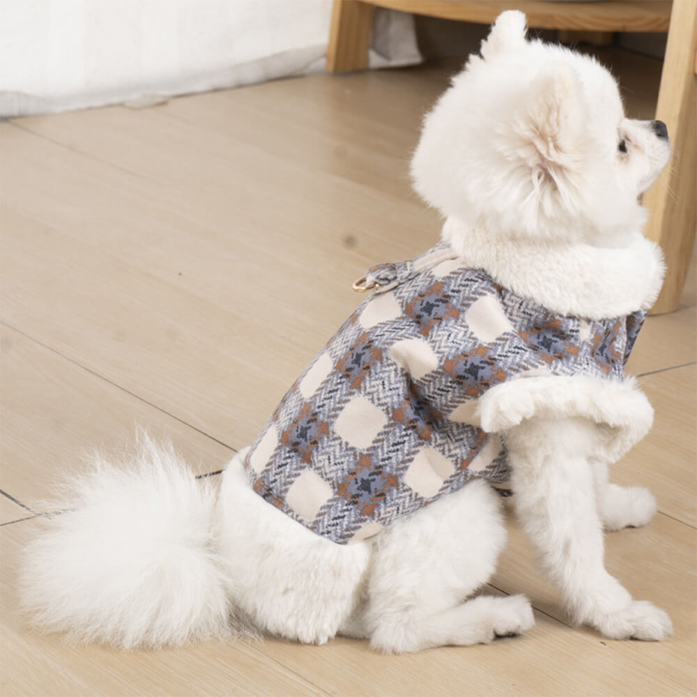 Giacca per cani pullover in vello a quadri - una giacca invernale calda ed elegante