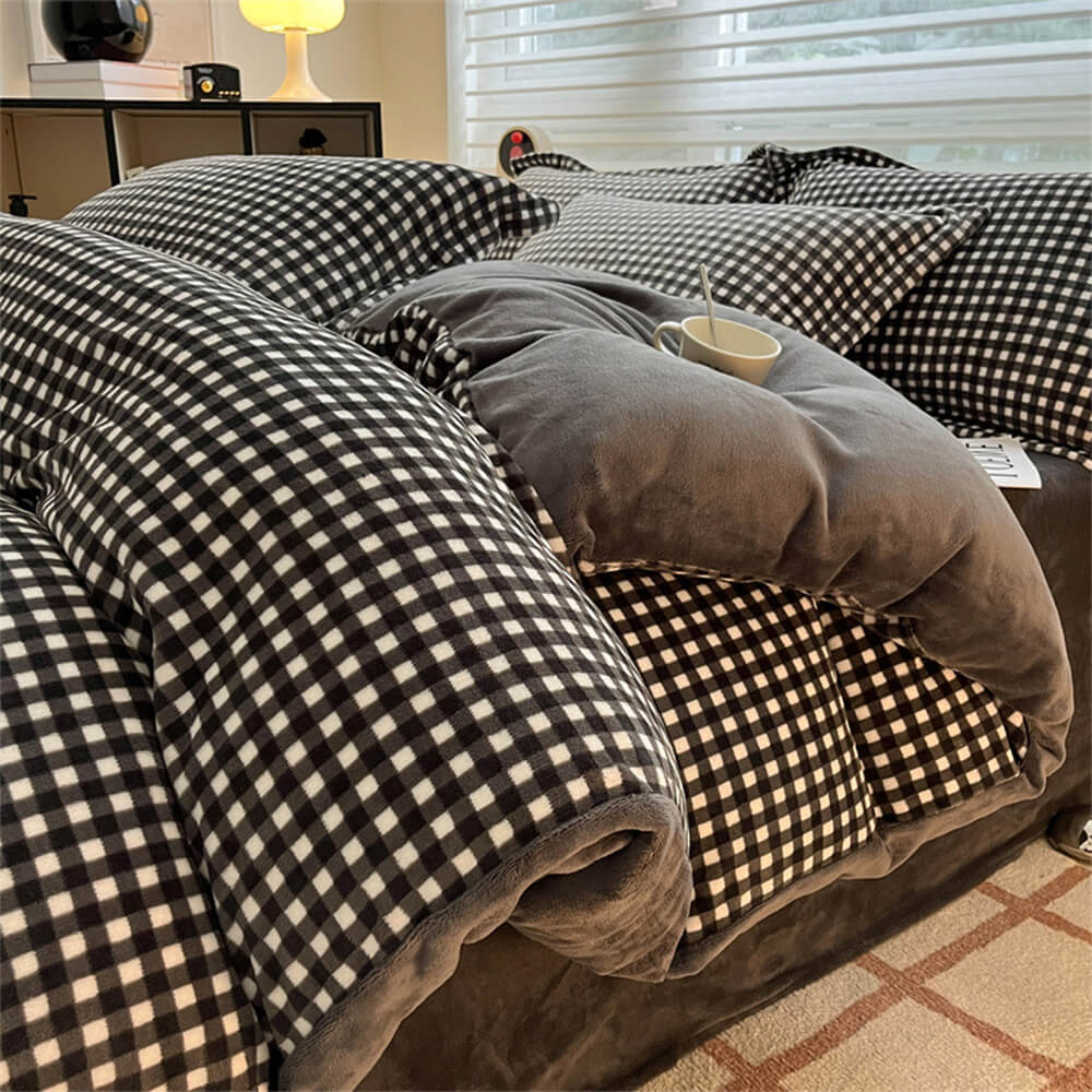 Ensemble de draps en velours de lait à carreaux confortables antistatiques