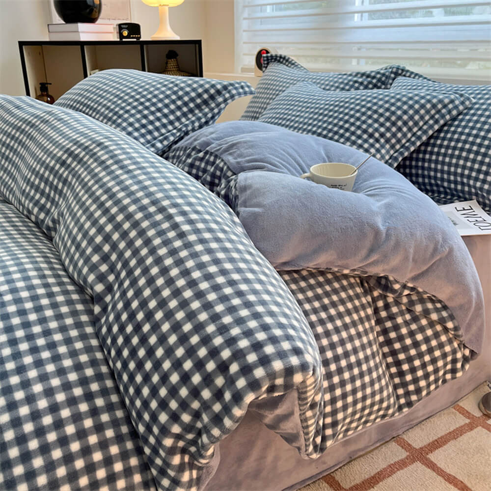 Ensemble de draps en velours de lait à carreaux confortables antistatiques
