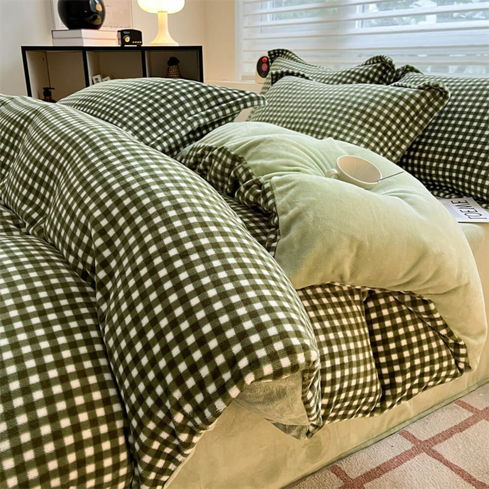Ensemble de draps en velours de lait à carreaux confortables antistatiques