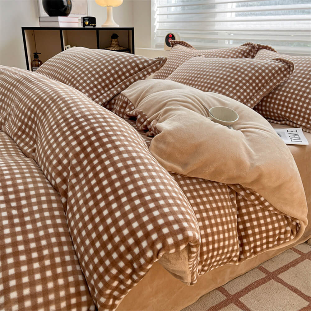 Ensemble de draps en velours de lait à carreaux confortables antistatiques