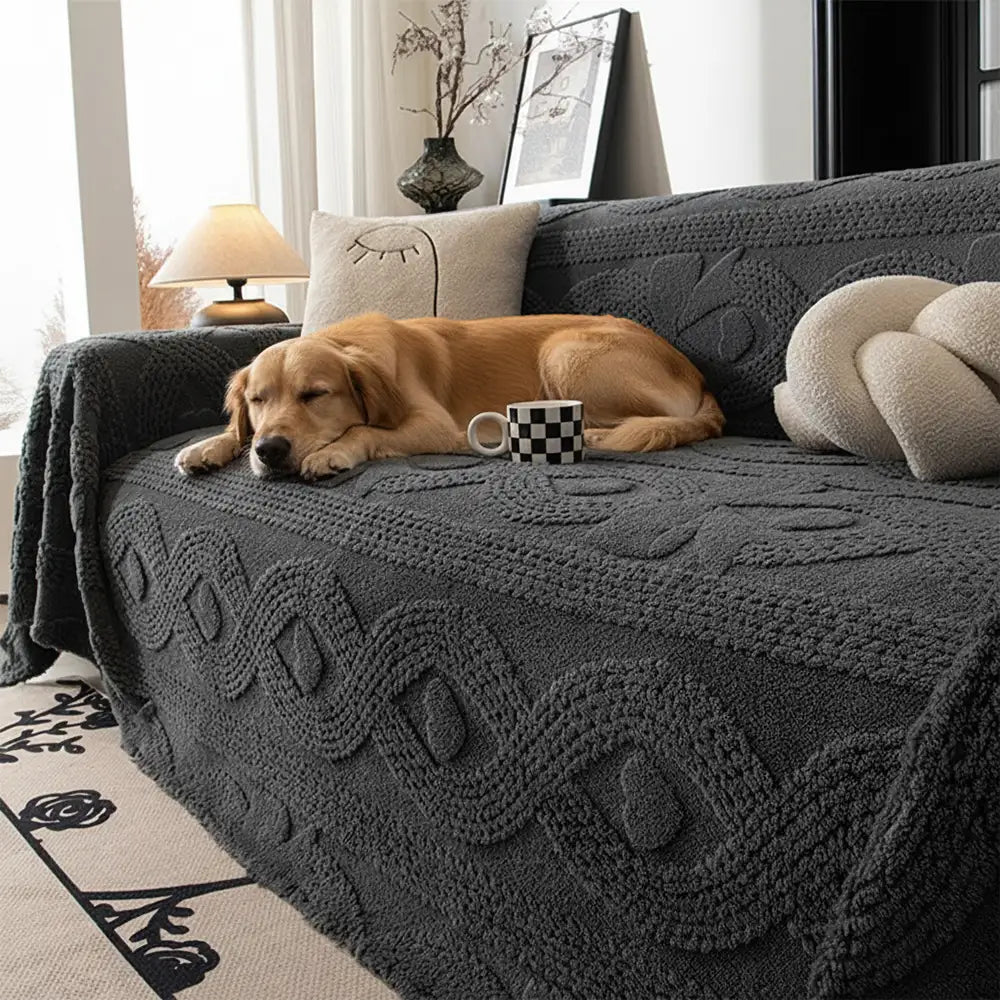 Bowknot Jacquard Plush Multifunctional Sofa Blanket Couch Cover