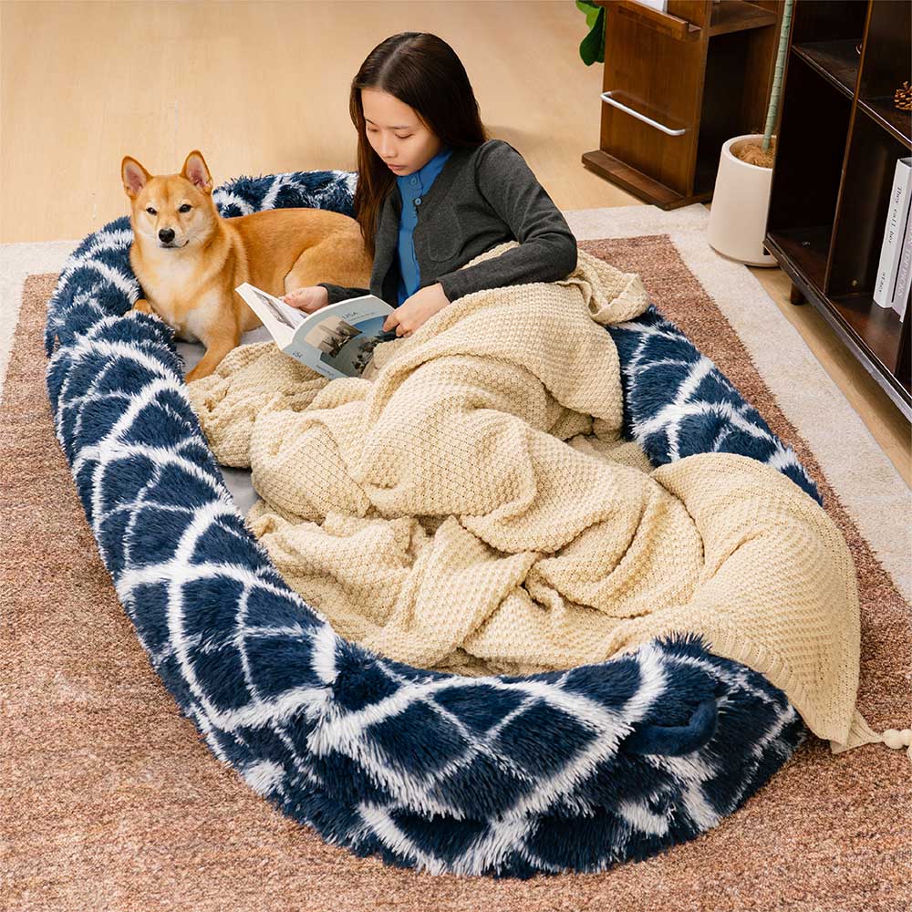 Luxury Super Large Sleep Deeper Oval Bed Human Dog Bed - FUNNYFUZZY