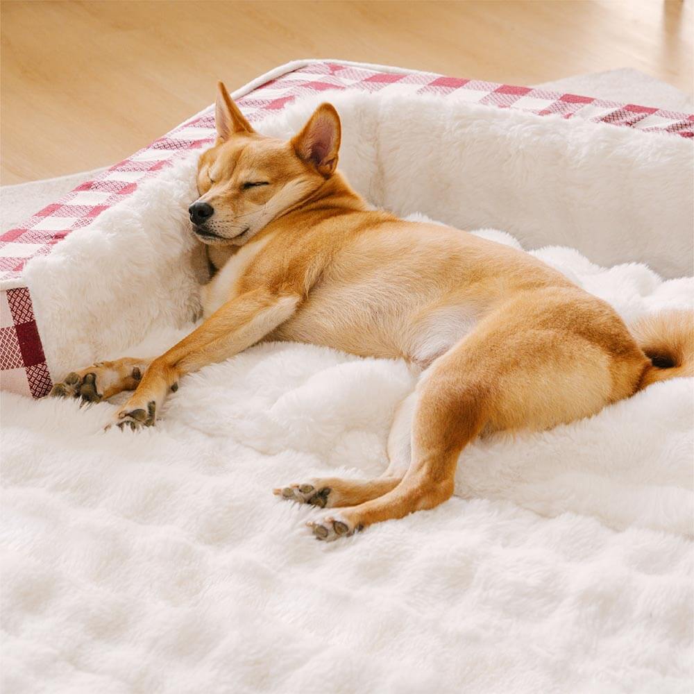 Lit pour chien apaisant ergonomique à carreaux classiques - Extensible et lavable