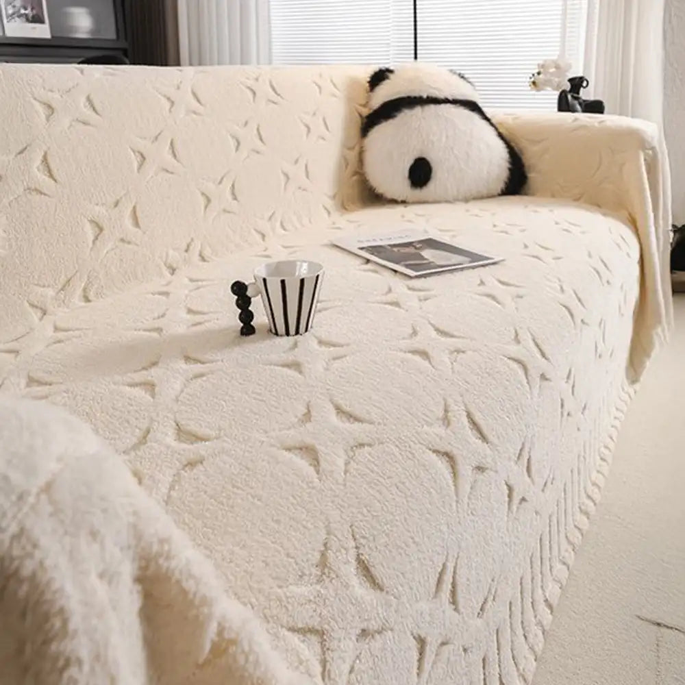 Cream Textured Jacquard Design Sofa Decorative Throw Couch Cover