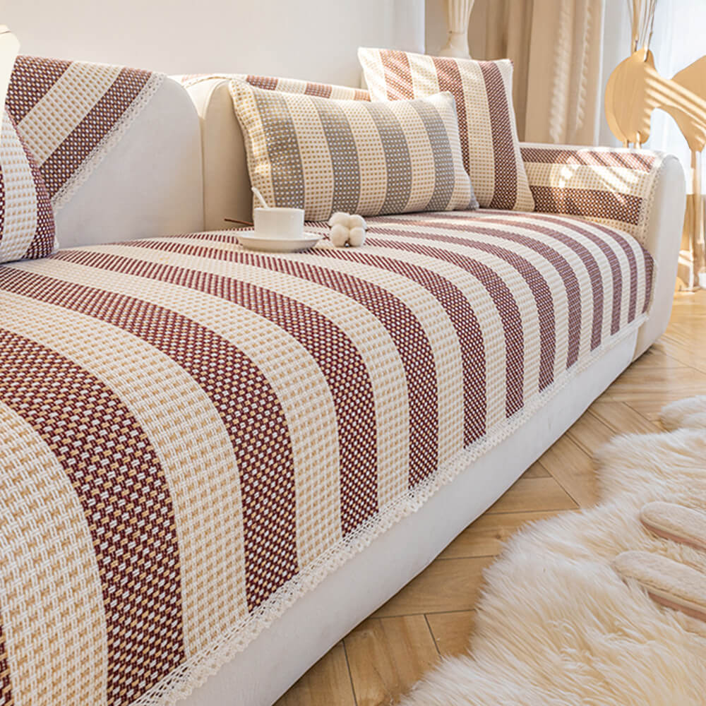 Anti-Kratz-Möbelschutz-Couchbezug aus Baumwollleinen mit Streifen