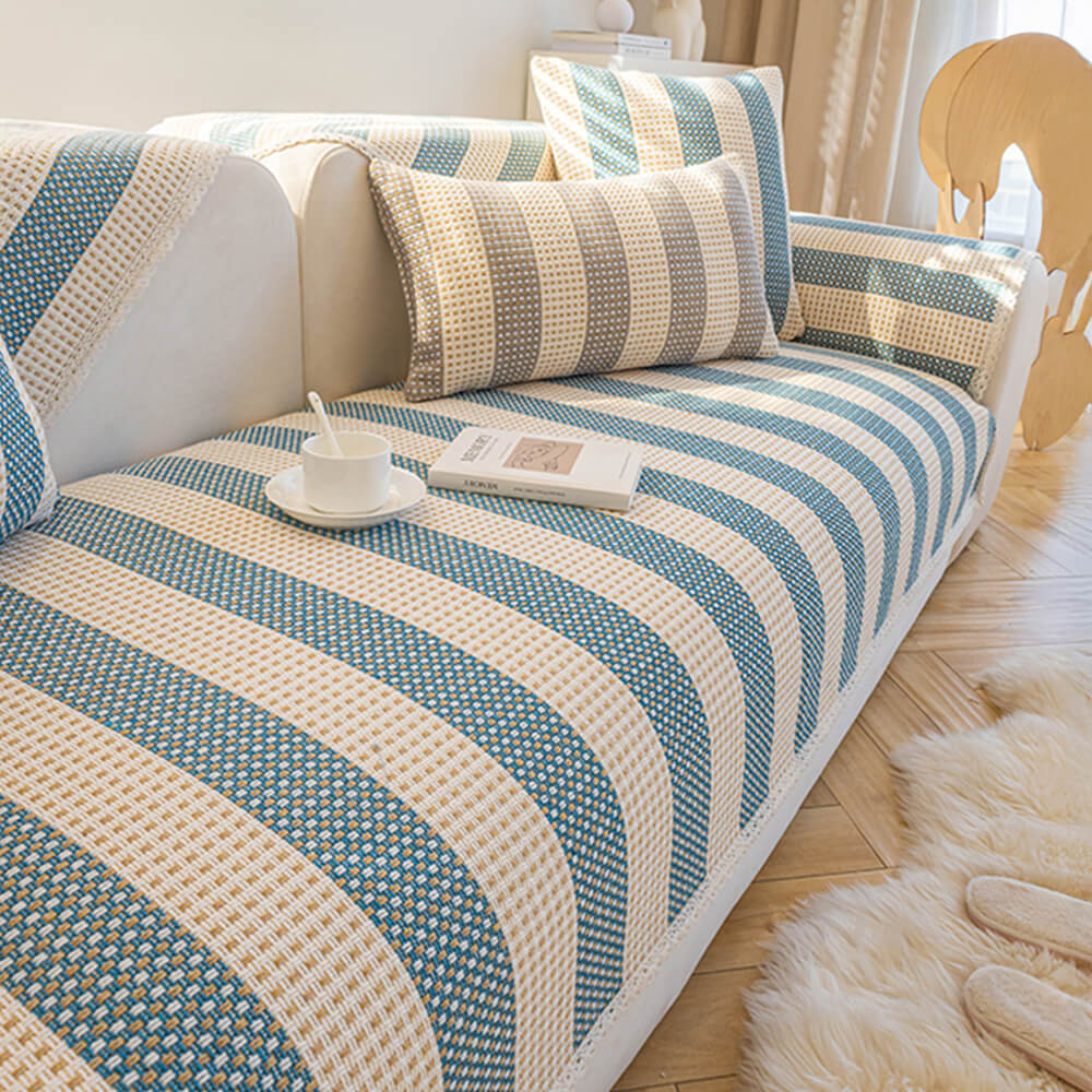 Anti-Kratz-Möbelschutz-Couchbezug aus Baumwollleinen mit Streifen