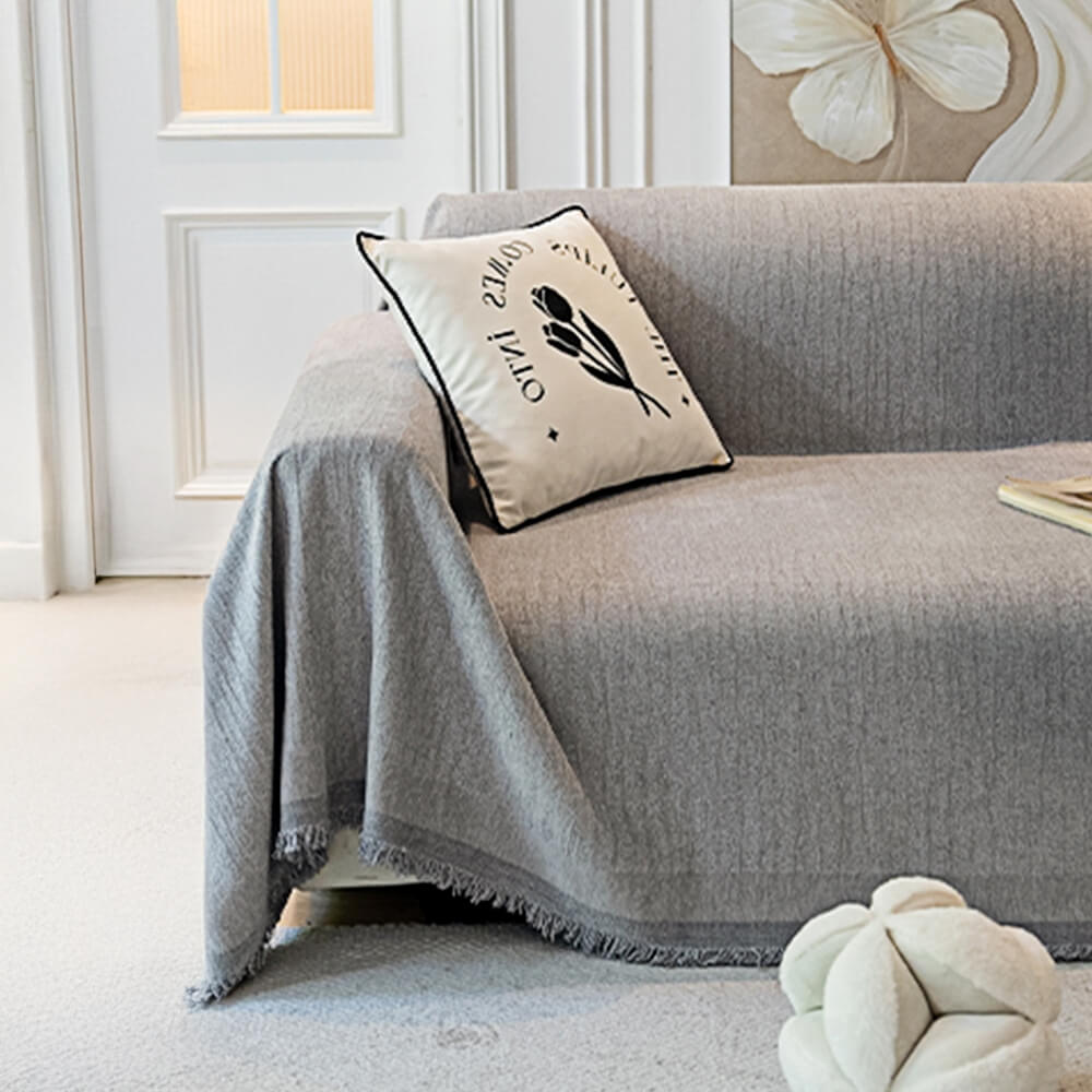 Cream Chenille Textured Pet-Friendly Anti-Scratch Throw Couch Cover