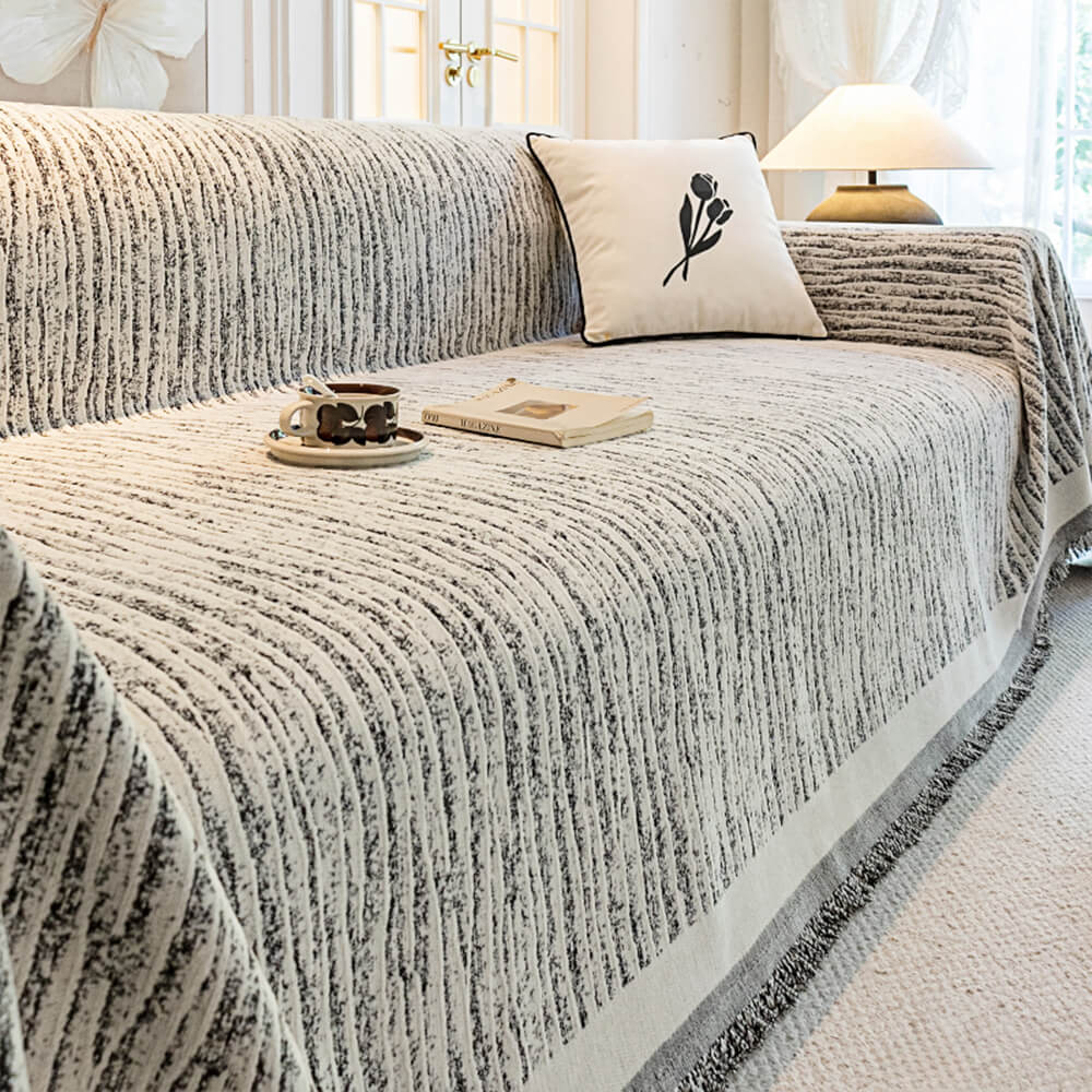 Cream Chenille Textured Pet-Friendly Anti-Scratch Throw Couch Cover