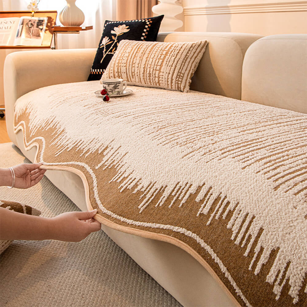 Cubierta moderna de sofá de felpa abstractas con bordes ondulados