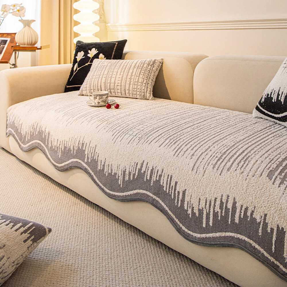 Cubierta moderna de sofá de felpa abstractas con bordes ondulados