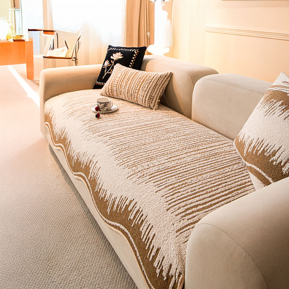 Cubierta moderna de sofá de felpa abstractas con bordes ondulados
