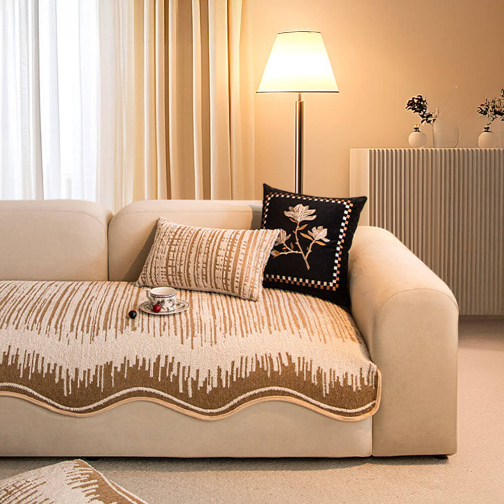 Cubierta moderna de sofá de felpa abstractas con bordes ondulados