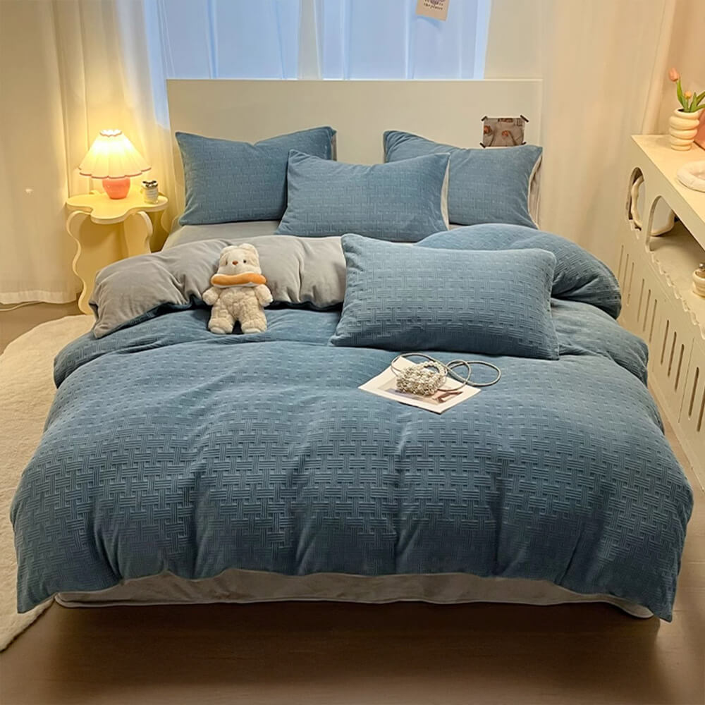 Textura tejida ultra suave terciopelo set de cama tibio