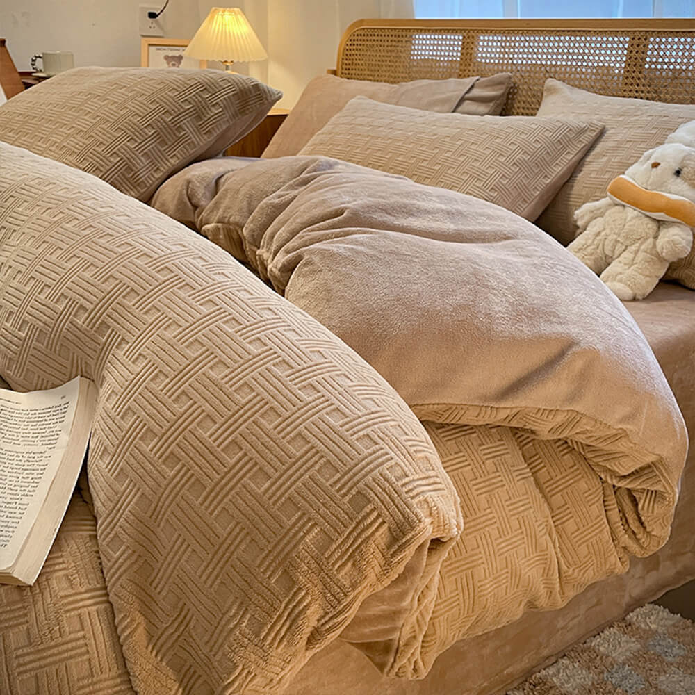 Textura tejida ultra suave terciopelo set de cama tibio
