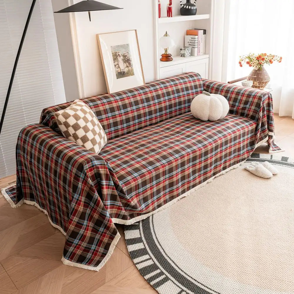 Festive Plaid Color Block Sofa Decoration Couch Cover