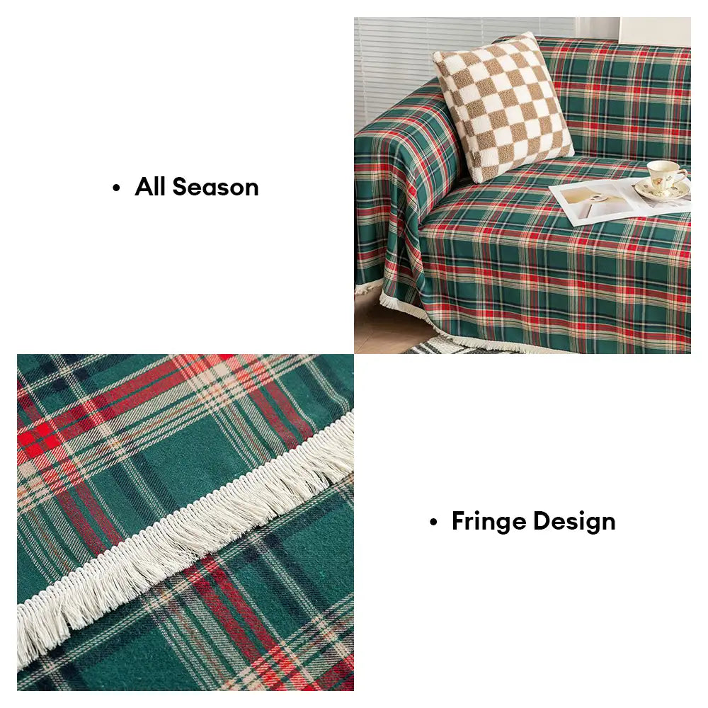 Festive Plaid Color Block Sofa Decoration Couch Cover