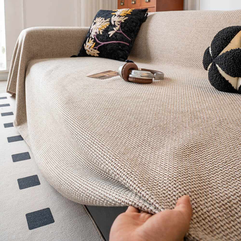 Breathable Woven Linen-Look Scratch-Resistant Throw Couch Cover