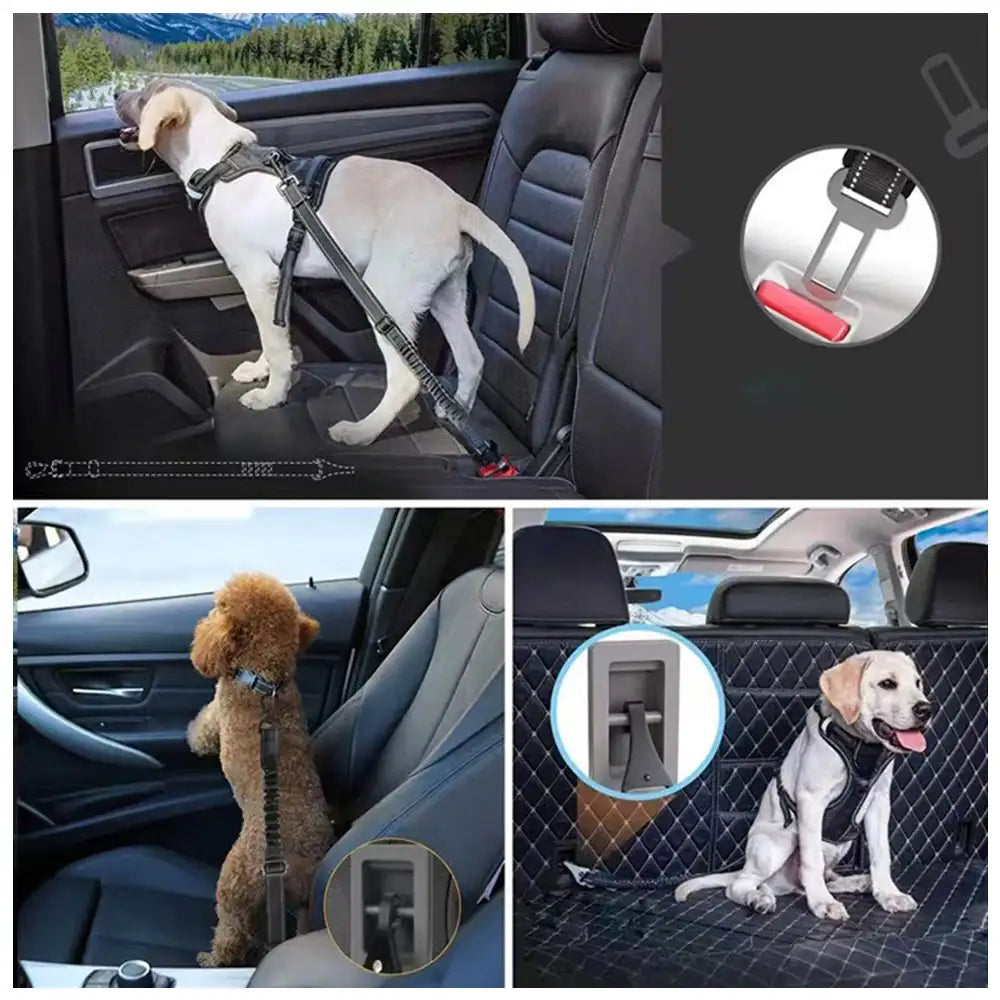 3 in 1 Dog Car Seat Belt Bungee With 360° Lockable Buckle & Hook Latch