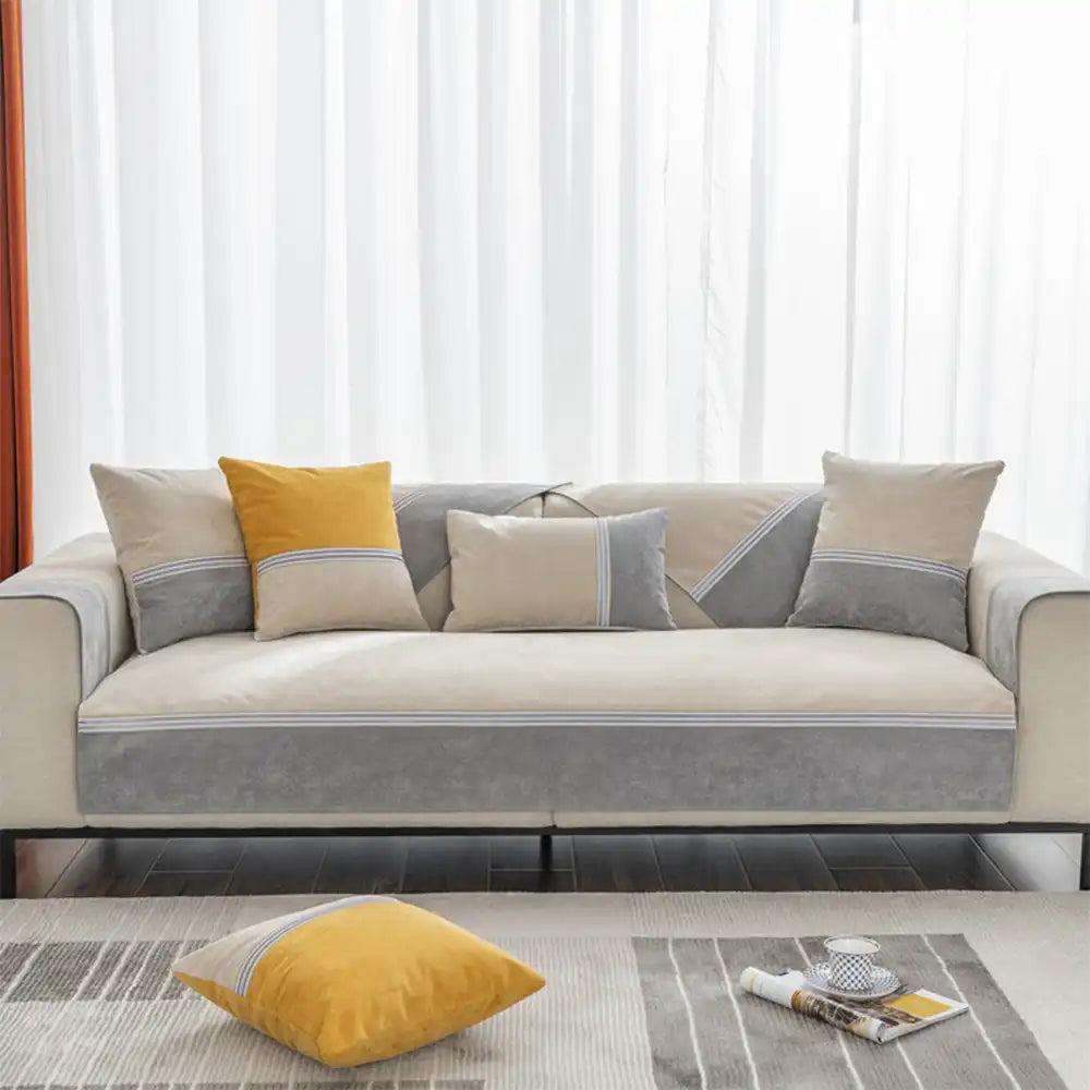 All Seasons Water-Resistant Colorblock Anti-Slip Couch Cover for Pets and Kids