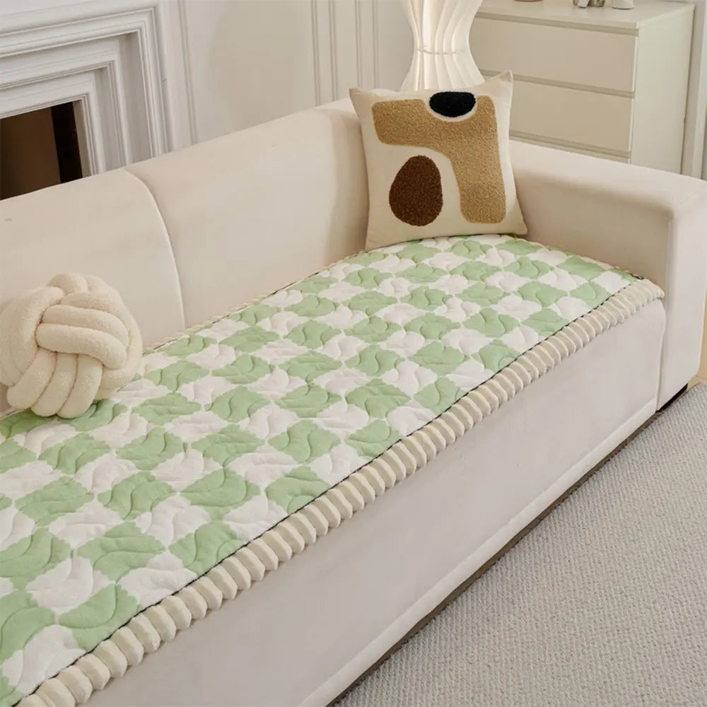 Cubierta de sofá acolchada antideslizante de sofá de terciopelo a cuadros