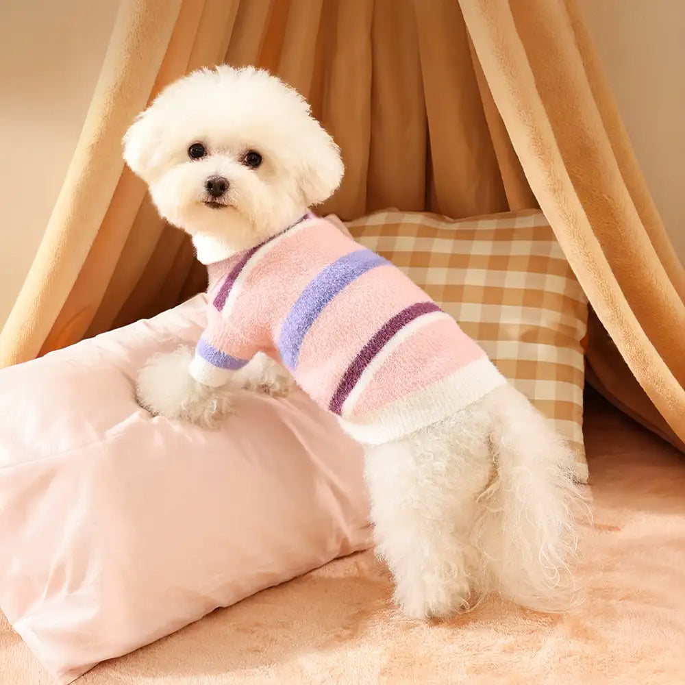 Color-Blocked Striped Faux Mink Fur Warm Dachshund Dog Sweater Suitable For Puppies