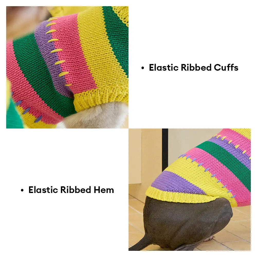 Color Blocked Striped Dachshund Sleeveless Dog Sweater