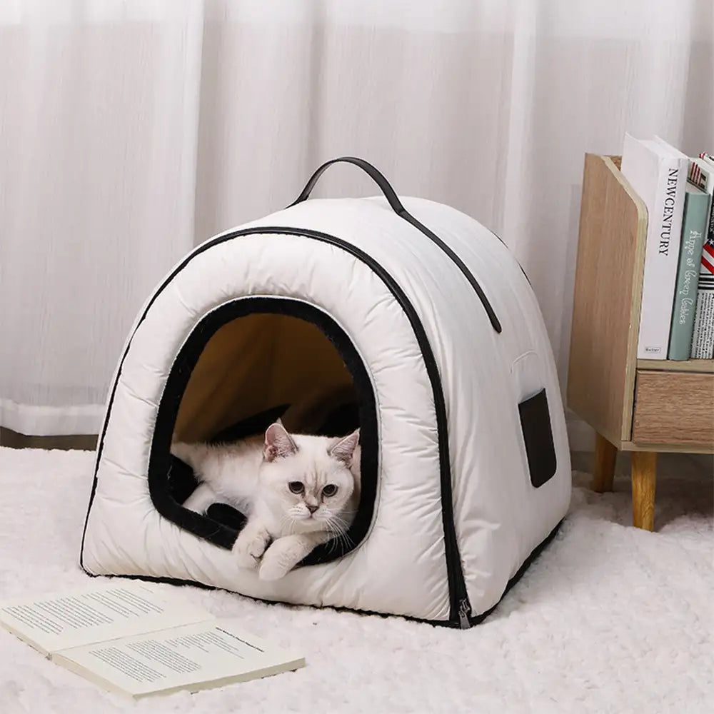 Cozy Enclosed Water-Repellent Washable Cat Cave Deep Sleep Dog Bed
