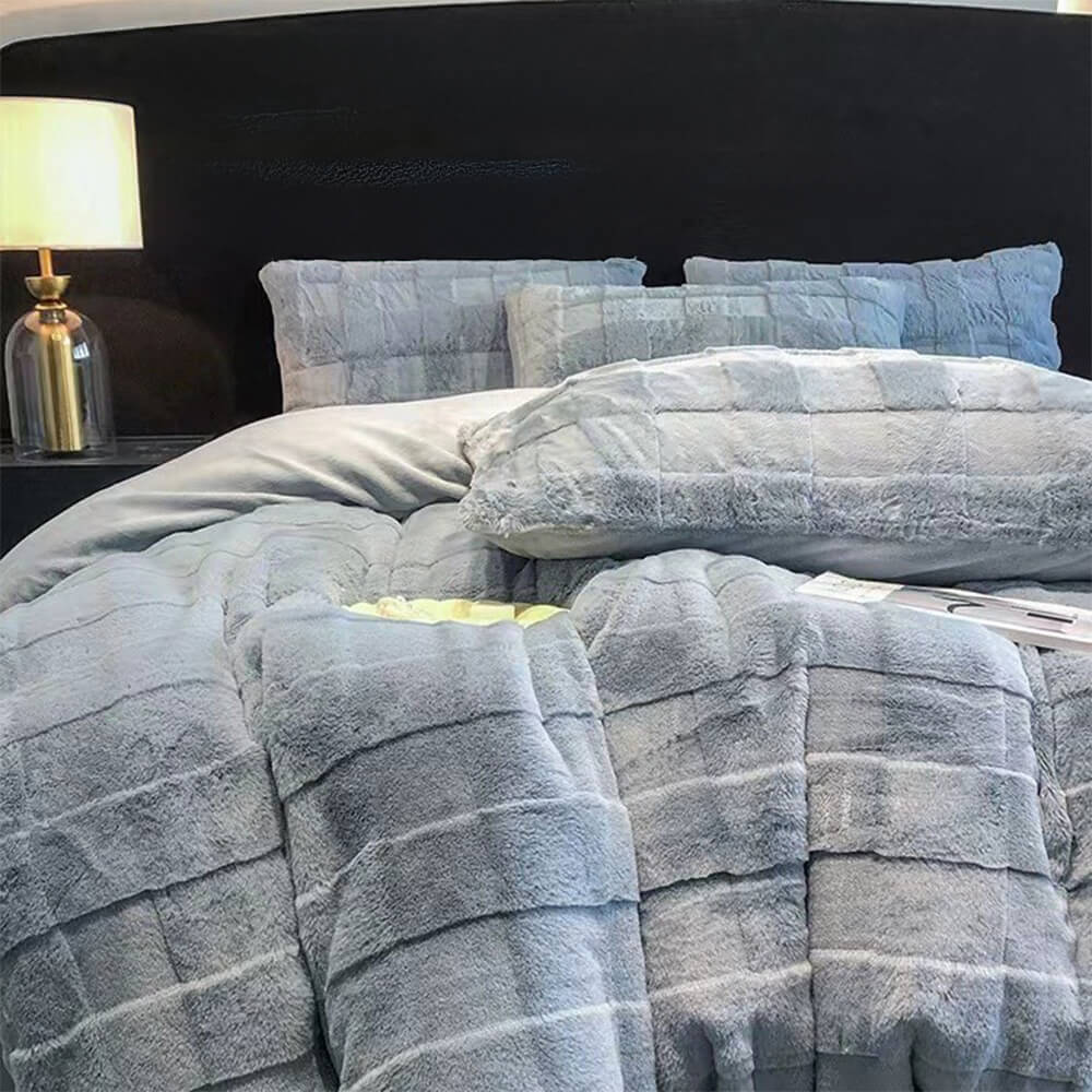 Ensemble de draps confortable double face en fausse fourrure de lapin élégant en velours de lait