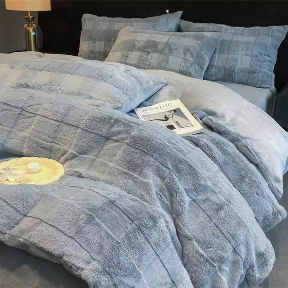 Ensemble de draps confortable double face en fausse fourrure de lapin élégant en velours de lait