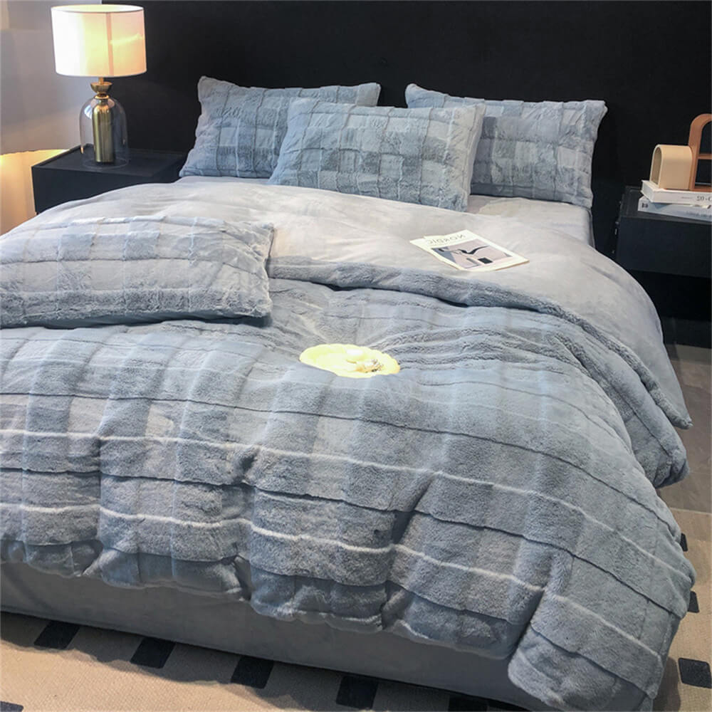 Ensemble de draps confortable double face en fausse fourrure de lapin élégant en velours de lait