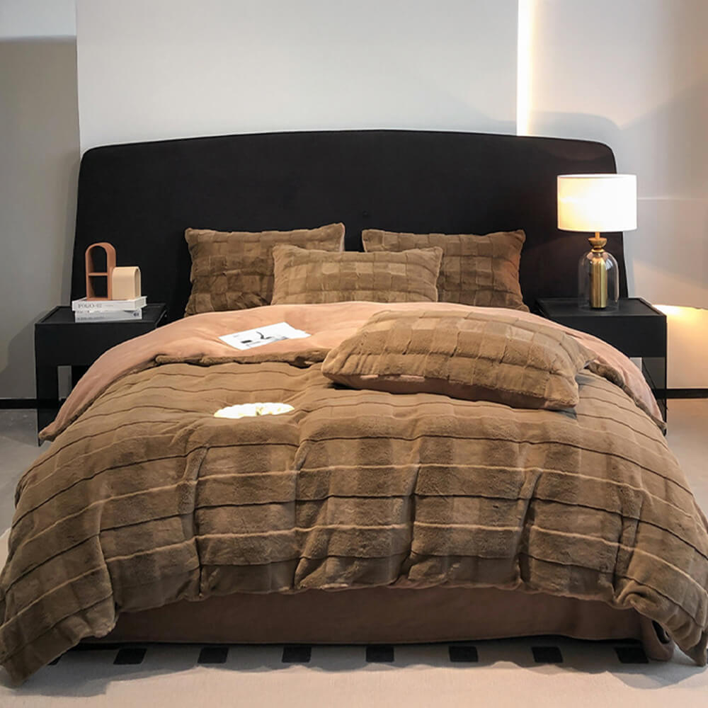 Ensemble de draps confortable double face en fausse fourrure de lapin élégant en velours de lait