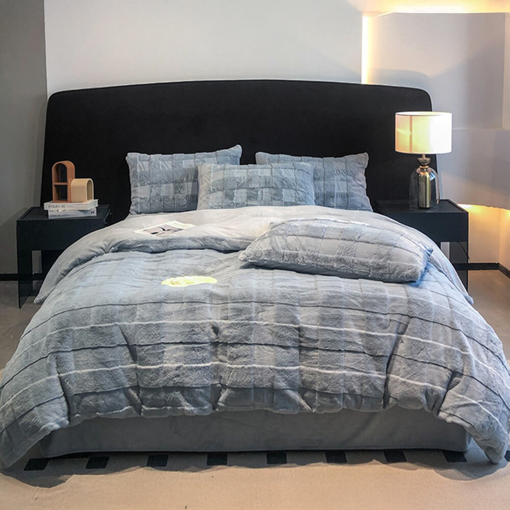 Ensemble de draps confortable double face en fausse fourrure de lapin élégant en velours de lait