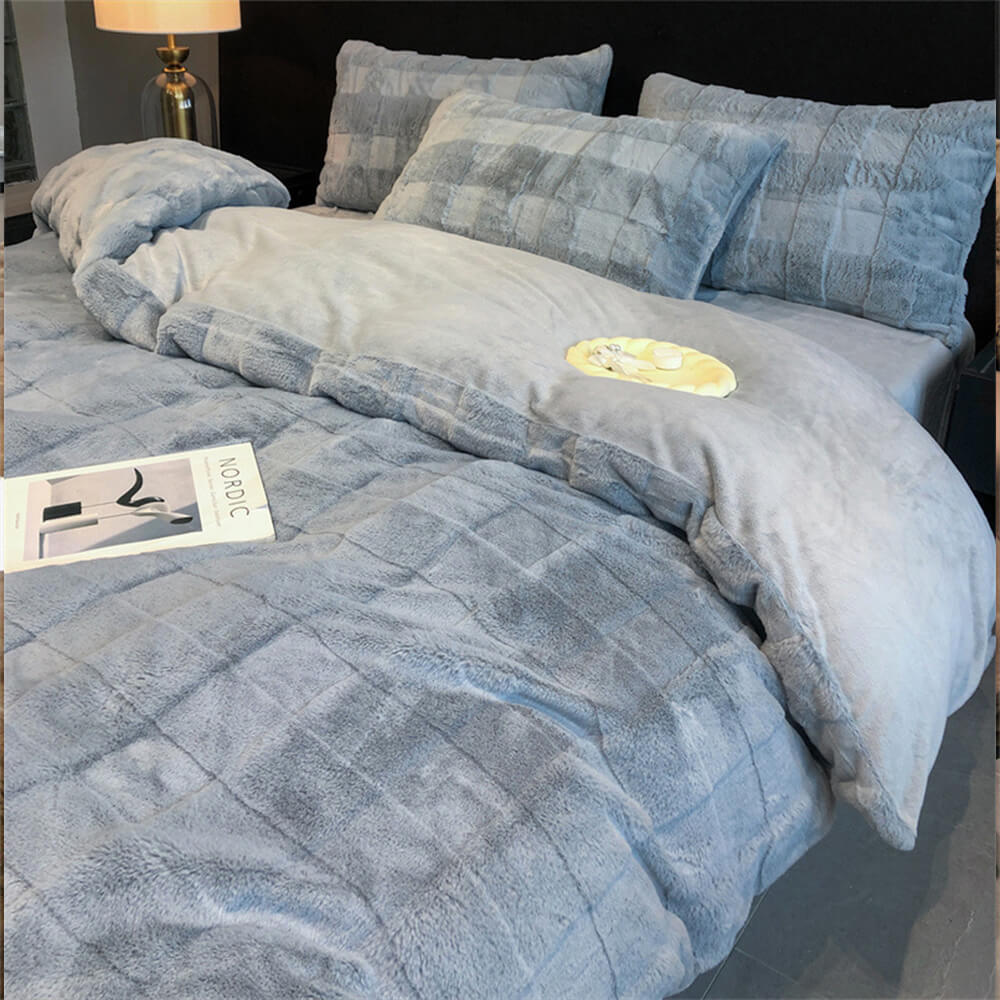 Ensemble de draps confortable double face en fausse fourrure de lapin élégant en velours de lait