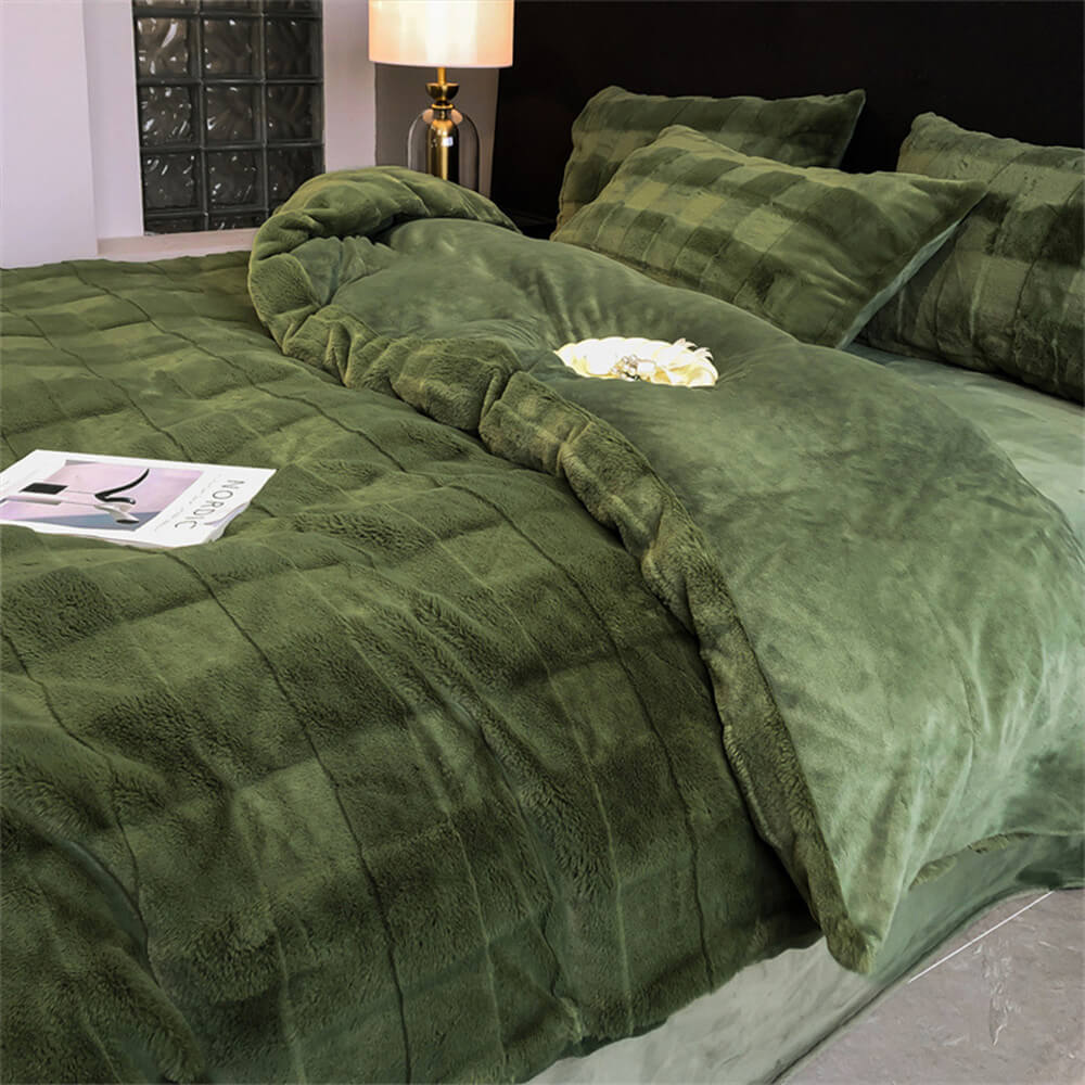 Ensemble de draps confortable double face en fausse fourrure de lapin élégant en velours de lait