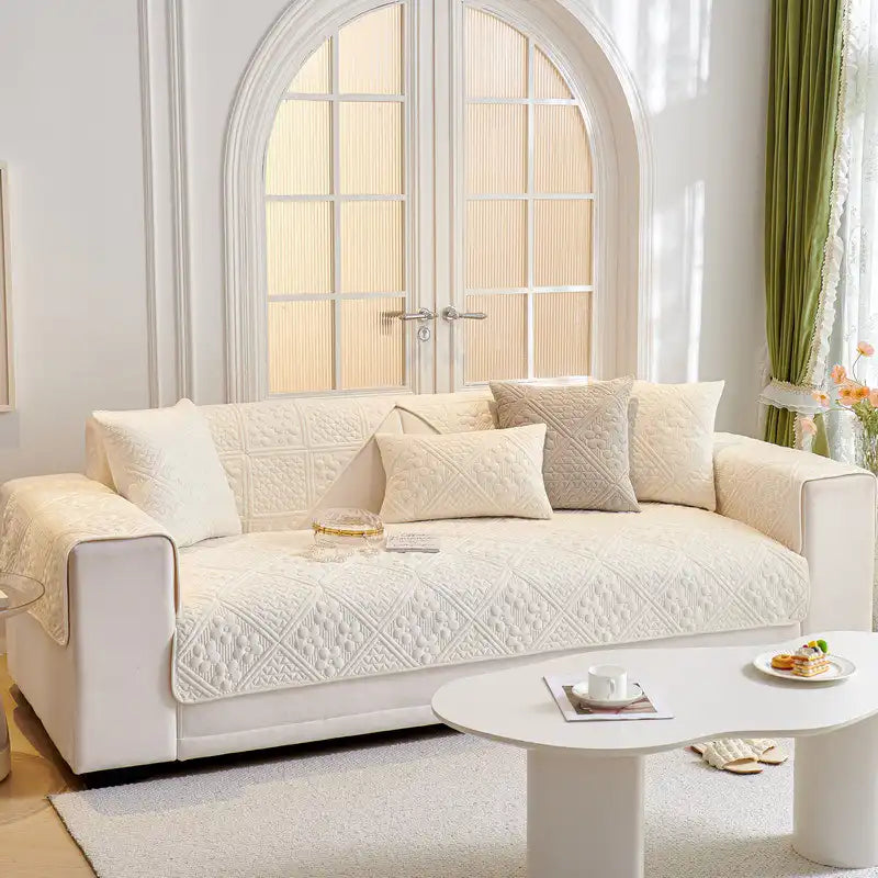 Patrón geométrico en relieve Plush suave acolchado Cubierta de sofá sin deslizamiento