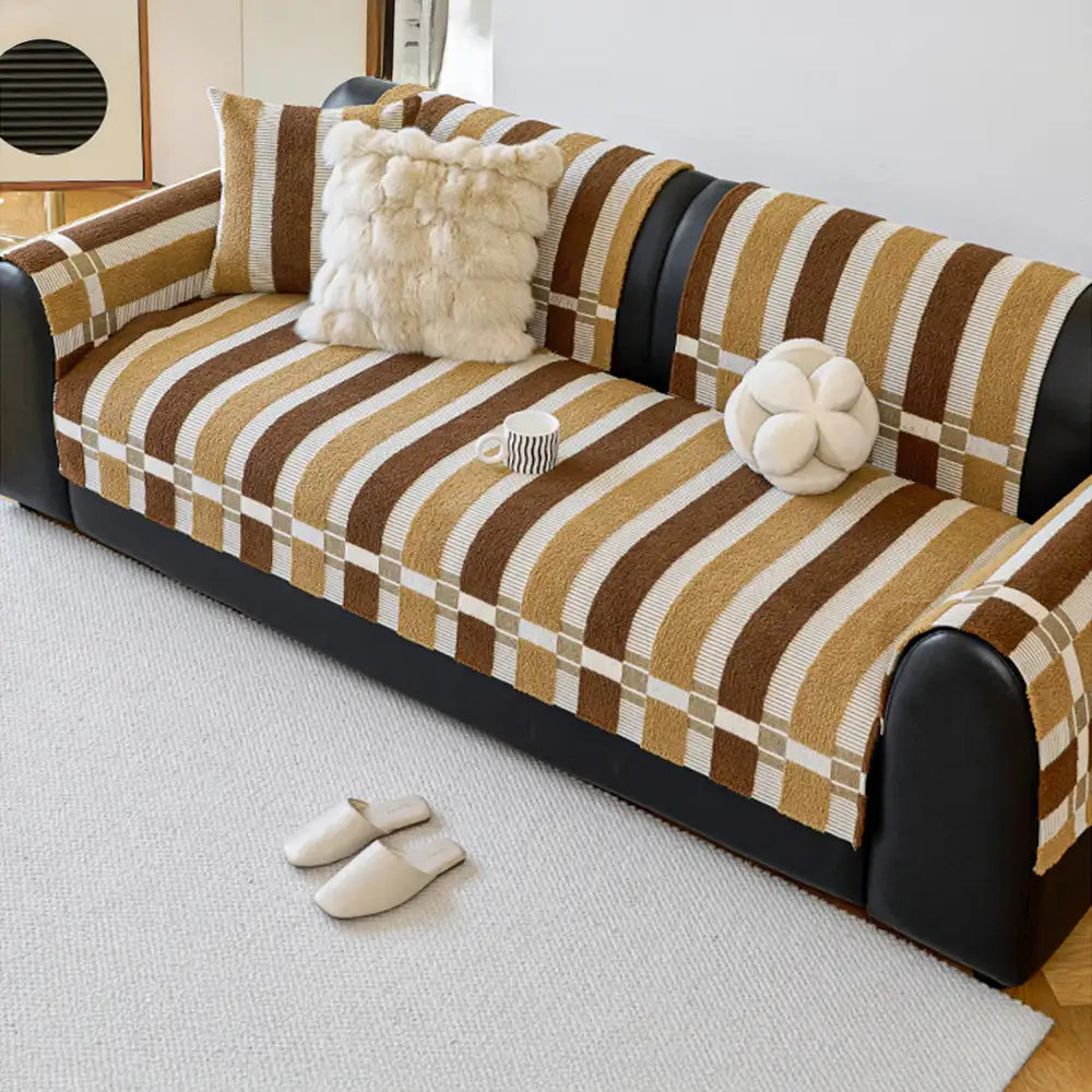 Mid-Century Modern Chenille Scratch-Resistant Furniture Protection Non-Slip Couch Cover