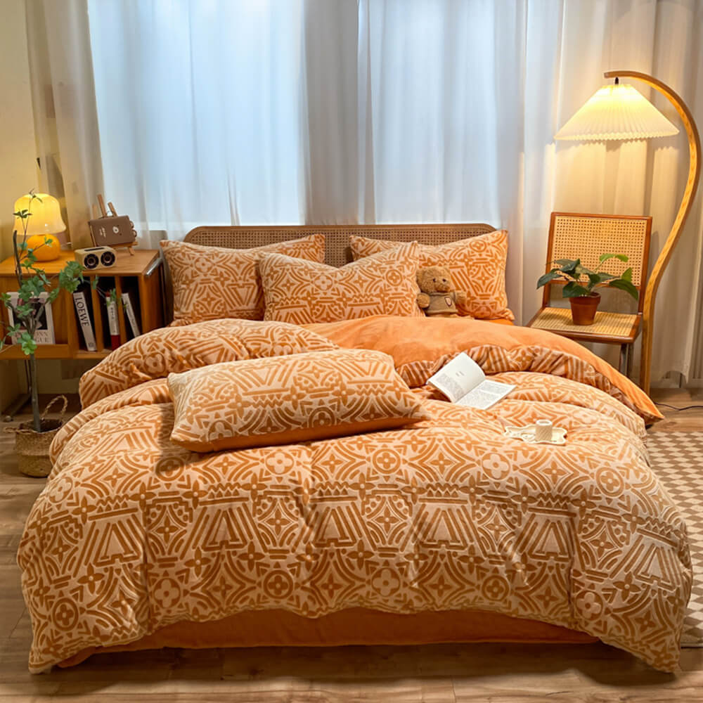 Ensemble de draps de lit en velours de lait chaud antistatique doux géométrique classique